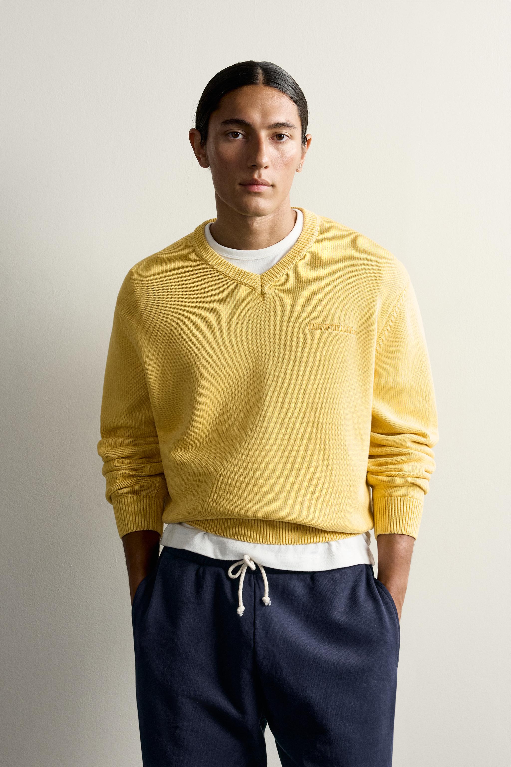 PULL EN COTON À COL V BRODÉ FRUIT OF THE LOOM™